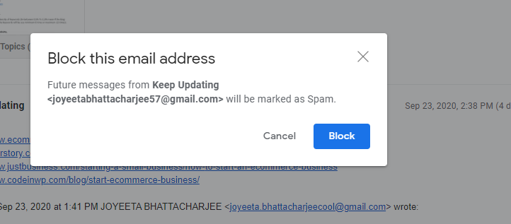 what happens when you block someone on gmail